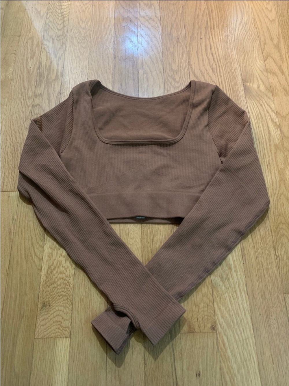 Ribbed Square Neck Crop Top - Brown